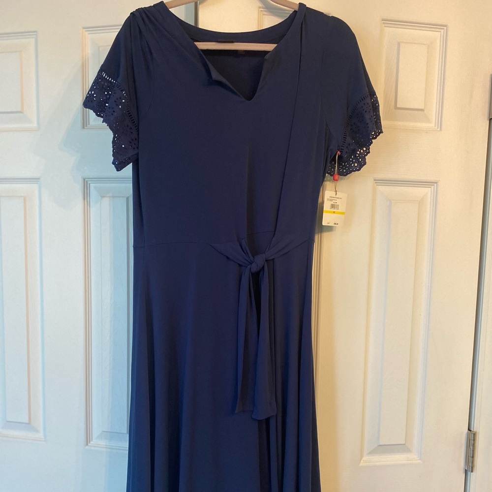 New W/ tags  Rafaella 3/4 length blue dress tie waist szM